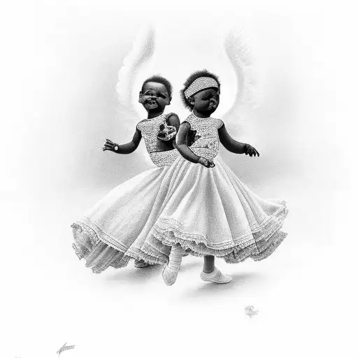 black baby angels dancing in heaven  tattoo design idea