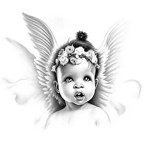 black baby female angel singing in heaven tattoo design idea