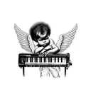 black baby angel playing soul music on the keyboard tattoo design idea