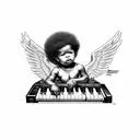 black baby angel playing soul music on the keyboard tattoo design idea