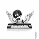 black baby angel playing soul music on the keyboard tattoo design idea