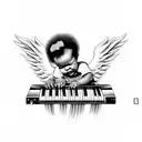 black baby angel playing soul music on the keyboard tattoo design idea