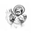 black baby angel singing to doves in hevean  tattoo design idea