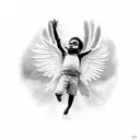 black baby angel singing to doves in hevean  tattoo design idea