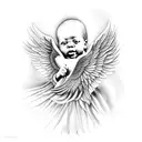 black baby angel singing to doves in hevean  tattoo design idea