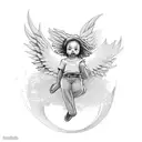 black baby angel playing soul music on the keyboard tattoo design idea
