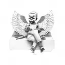black baby angel playing soul music on the keyboard tattoo design idea