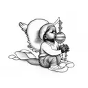 black baby angel playing soul music on the keyboard tattoo design idea