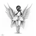 black baby female angel singing to birds in hell tattoo design idea