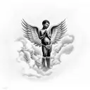 black baby female angel singing to birds in hell tattoo design idea