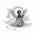black baby female angel singing to birds in hell tattoo design idea
