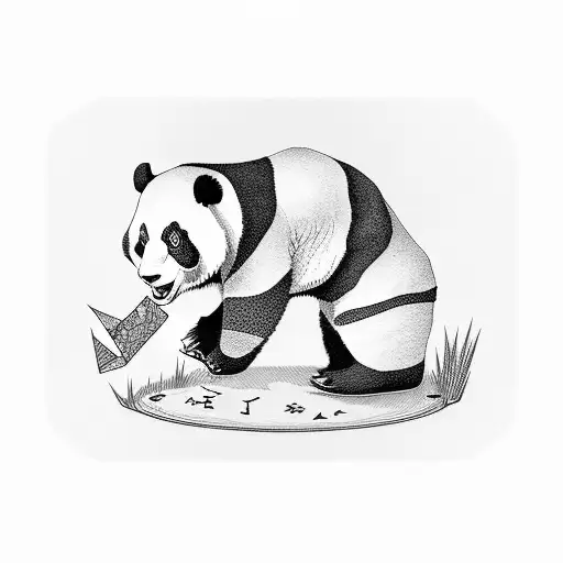 Panda with a letter A tattoo design idea