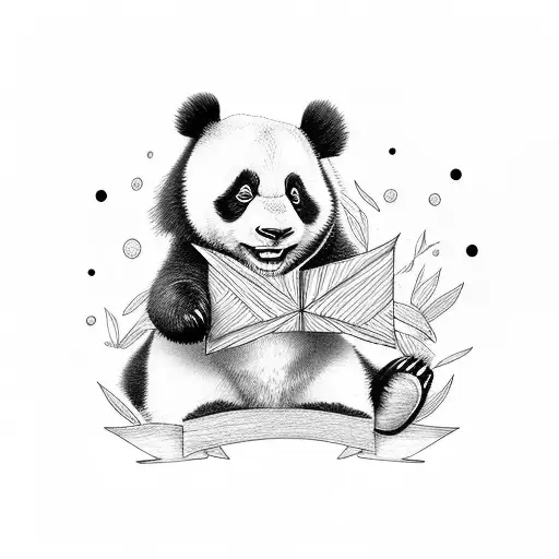 CUTE Panda BABY  with a letter A tattoo design idea
