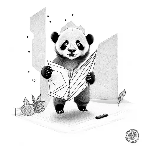 CUTE Panda BABY  HOLDING LETTER A tattoo design idea