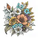 a flower bouquet with birth flowers for March  April May August October and November  tattoo design idea