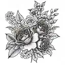 a flower bouquet with birth flowers for March  April May August October and November  tattoo design idea