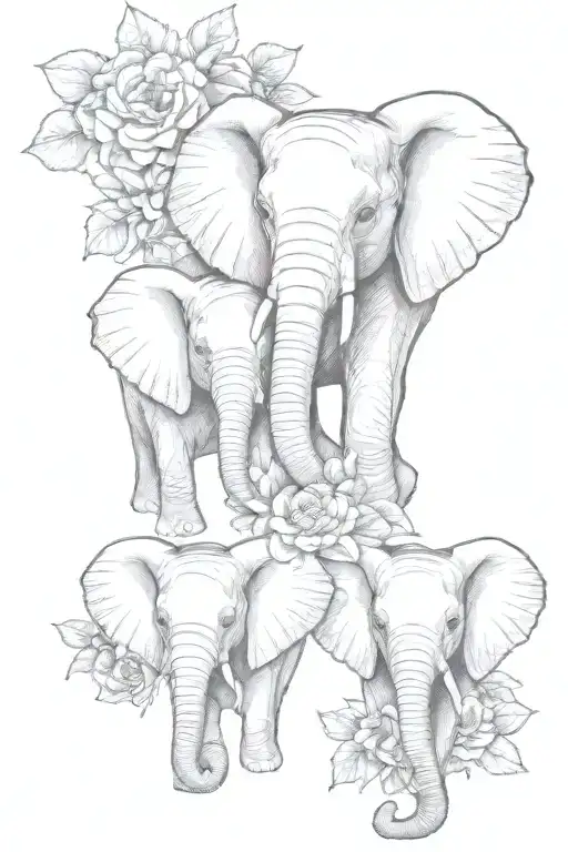 3 elephant baby  half faces w forward facing  tattoo design idea