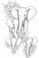 3 elephant children faces with floral forward facing tattoo design idea