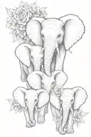 3 elephant children faces with floral forward facing tattoo design idea