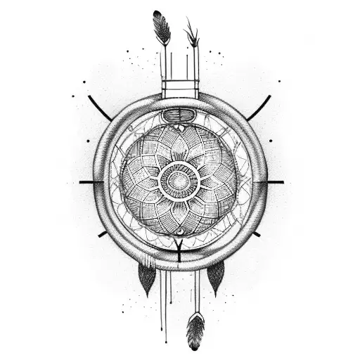 sand clock with dreamcatcher tattoo design idea