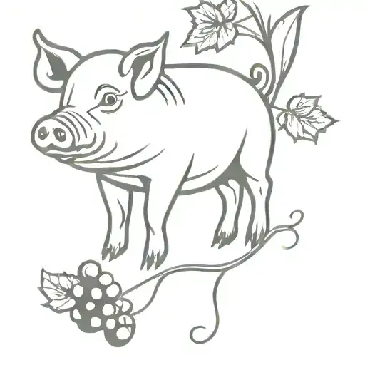pig stomping grapes tattoo design idea