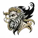 zeus with half good half evil face  tattoo design idea