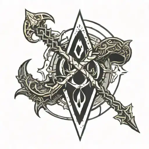 elders scrolls skyrim logo on forearm and wrapping around back tattoo design idea