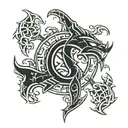 elders scrolls skyrim logo on forearm and wrapping around back tattoo design idea