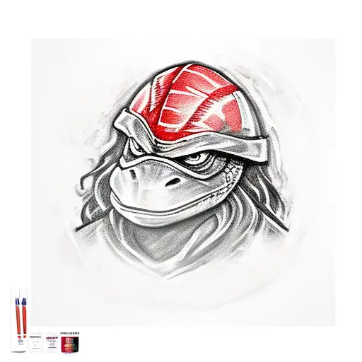 Raphael from TMNT surrounded by thick black and red brush strokes tattoo design idea