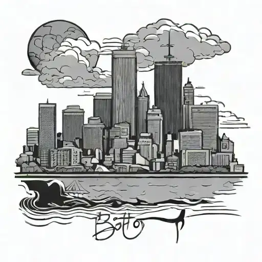 boston skyline stick figure tattoo design idea