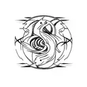 the symbol of pisces, aries and taurus in black with a color blur on the back tattoo design idea