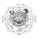 the symbol of pisces, aries and taurus in black with a color blur on the back tattoo design idea