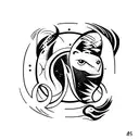 the symbol of pisces, aries and taurus in black with a color blur on the back tattoo design idea