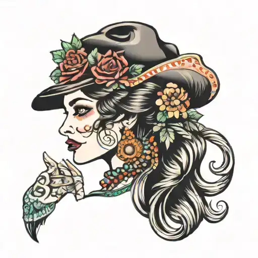 gypsy portait women old school tattoo design idea
