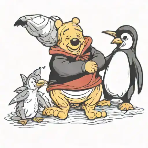 Winnie the Pooh and Chillie Willie the Penguin  tattoo design idea