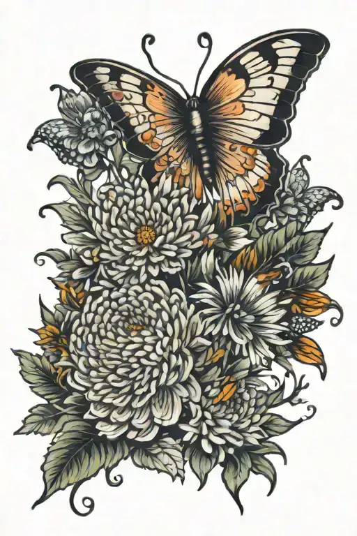 chrysanthemum with butterfly tattoo design spine with words tattoo design idea