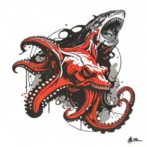 octopus and fierce white shark tattoo design idea