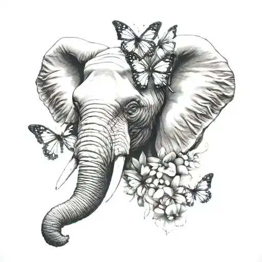 elephant head with butterfly wing ears   tattoo design idea