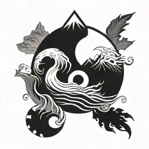 the white yin-yang of solid and wise waves and the black of friendly mountains tattoo design idea
