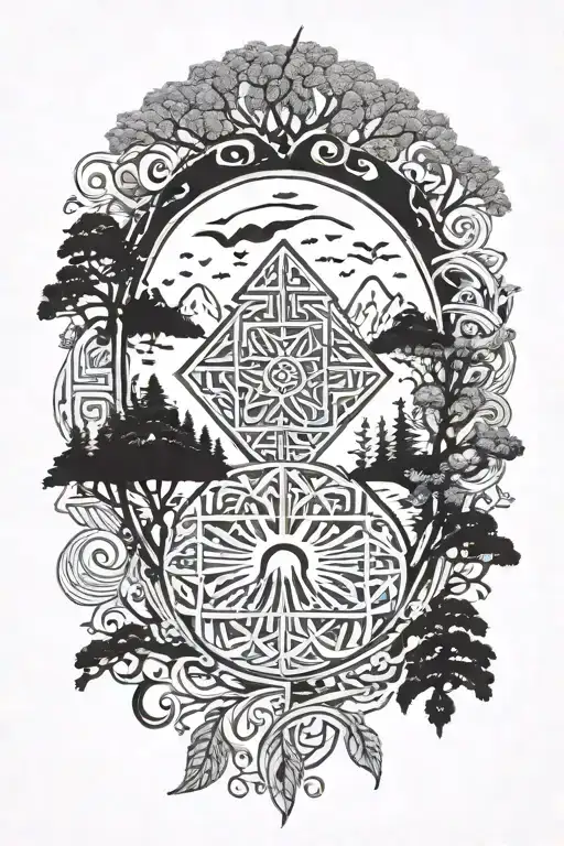 munin, forest, Tibetan infinity knot tattoo design idea