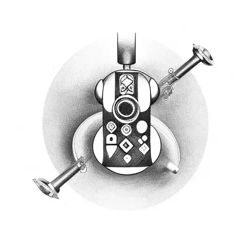 A detailed tattoo of a video game controller surrounded by musical notes tattoo design idea