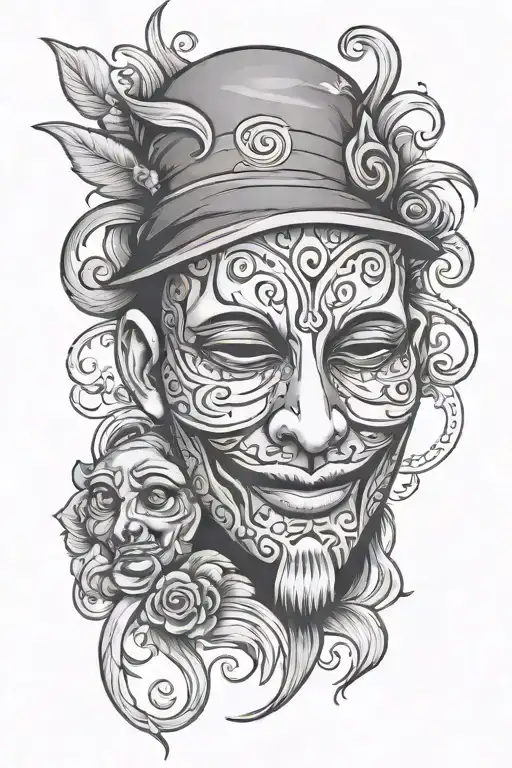 sad face with happy mask tattoo design idea