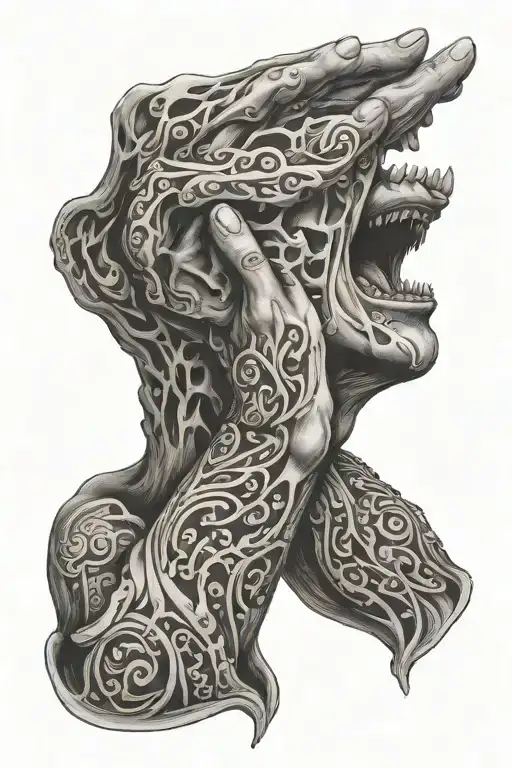 choke hand on neck tattoo design idea