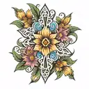cross and aster flower tattoo design idea