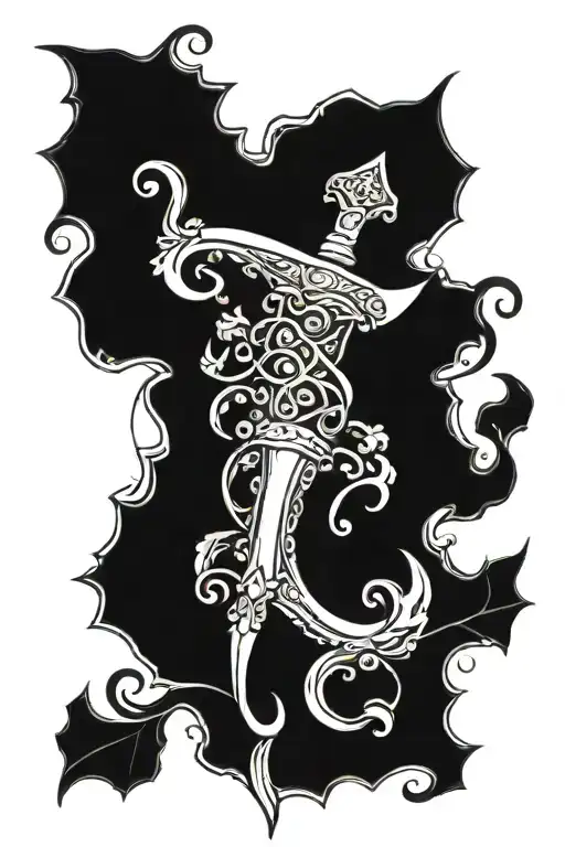 trident with water and grapevines entangling it tattoo design idea