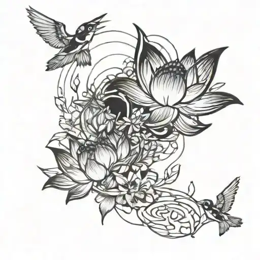 Itachi Uchiha birds on lotus flower flying away tattoo design idea
