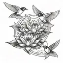 Itachi Uchiha birds on lotus flower flying away tattoo design idea