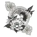 Itachi Uchiha birds on lotus flower flying away tattoo design idea