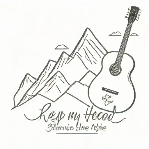 mountain and guitar with text "keep my head above the alpine" tattoo design idea