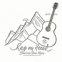 mountain and guitar with text "keep my head above the alpine" tattoo design idea
